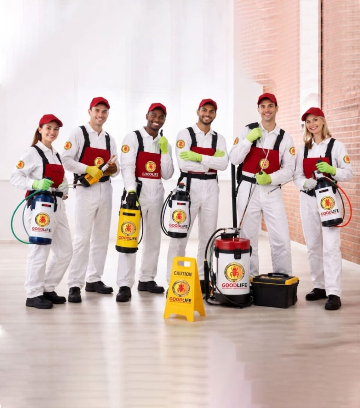 Goodlife Pest Control team with branded application equipment