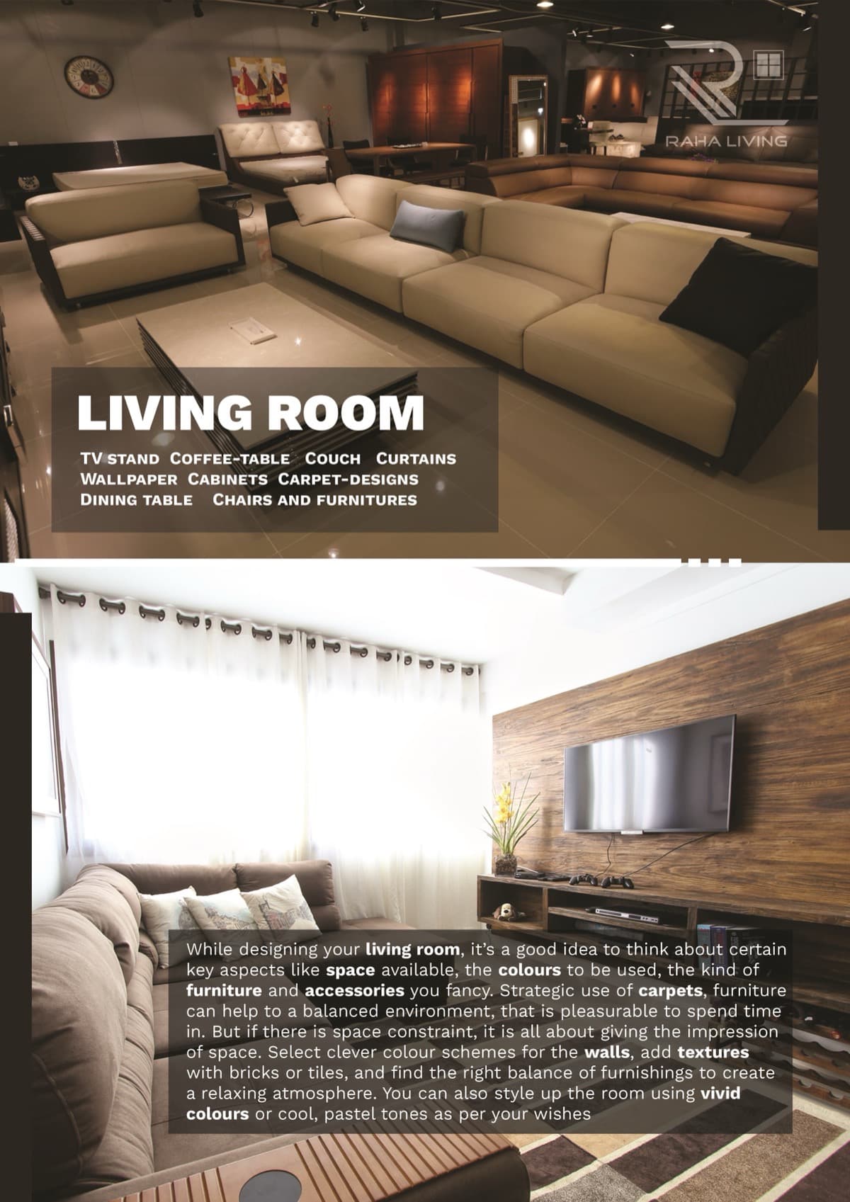 Raha Living showroom display of furniture and home decor